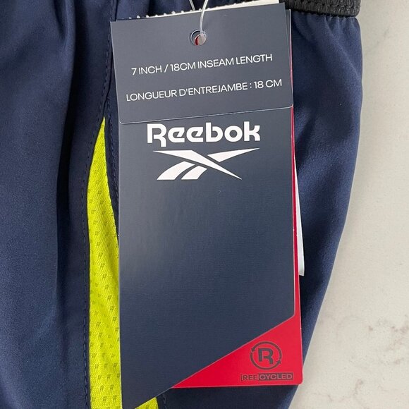 Reebok Athletic HT3711 Pull On Running Shorts Navy + Florescent Yellow Sz S NWT - Picture 8 of 12